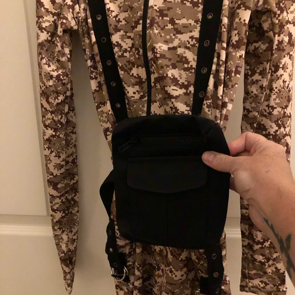Girl’s Halloween Costume - Camo Military Romper with Hat and Fanny Pack.